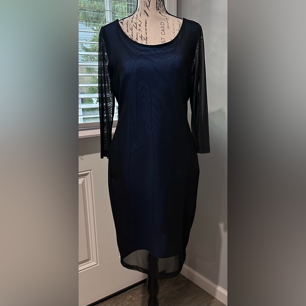 👗 Carmen Marc Valvo Black & Blue Sheath Dress - Size M 🌟 - Picture 2 of 12